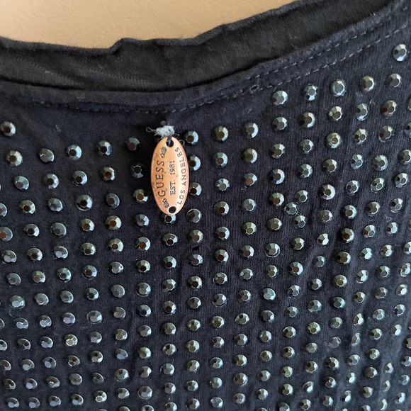 Guess Jeans Black Tank Top embellished Eomen Sz L slightly used - Picture 6 of 9
